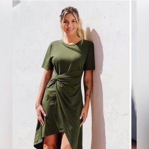 NWOT Army Green Twist Front Short Sleeve Dress
